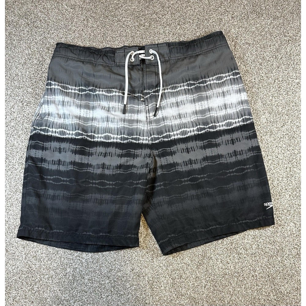 Speedo Men's Elastic Board Swim Shorts Swimwear Trunks Bottoms, Gray/Black M